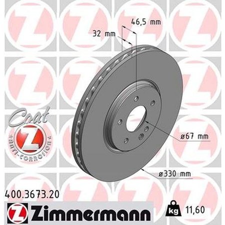 ZIMMERMANN Brake Disc - Standard/Coated, 400.3673.20 400.3673.20